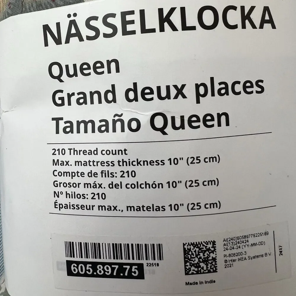 IKEA NASSELKLOCKA NÄSSELKLOCKA Sheet Set Light Grey-beige Queen 605.897.75